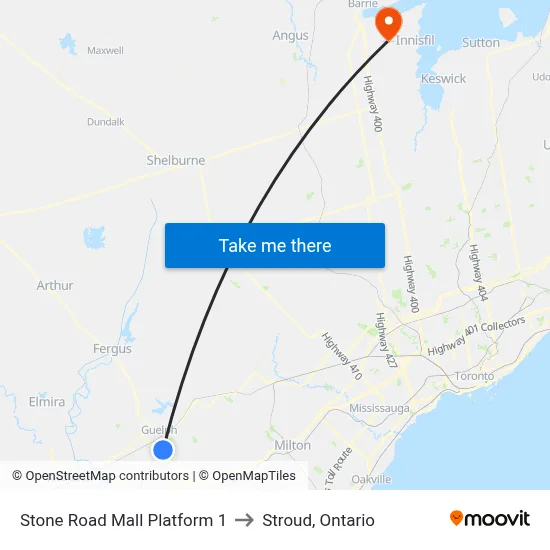 Stone Road Mall Platform 1 to Stroud, Ontario map