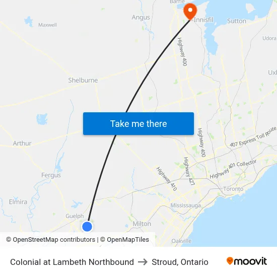 Colonial at Lambeth Northbound to Stroud, Ontario map