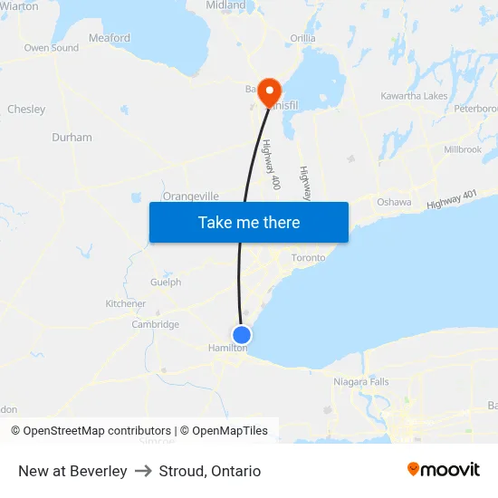 New at Beverley to Stroud, Ontario map