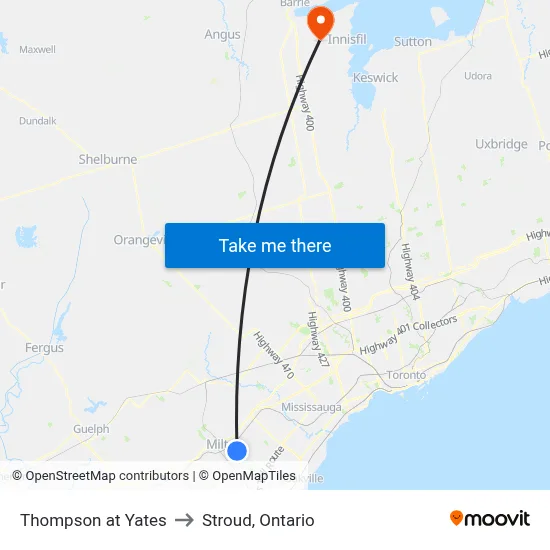Thompson at Yates to Stroud, Ontario map