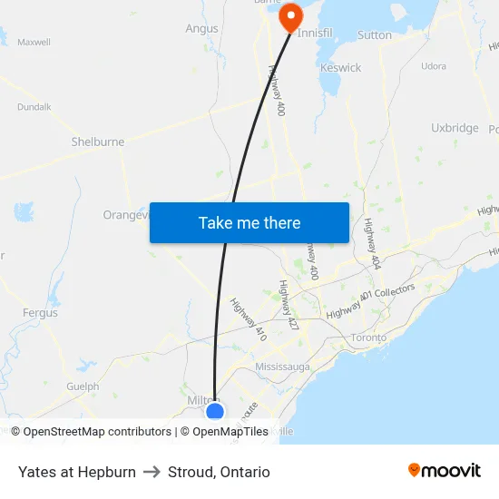 Yates at Hepburn to Stroud, Ontario map