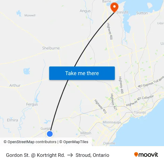 Gordon St. @ Kortright Rd. to Stroud, Ontario map