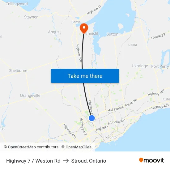 Highway 7 / Weston Rd to Stroud, Ontario map