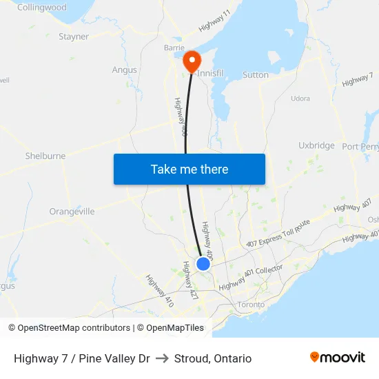 Highway 7 / Pine Valley Dr to Stroud, Ontario map