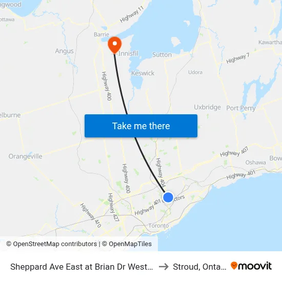 Sheppard Ave East at Brian Dr West Side to Stroud, Ontario map