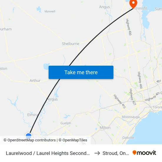 Laurelwood / Laurel Heights Secondary School to Stroud, Ontario map