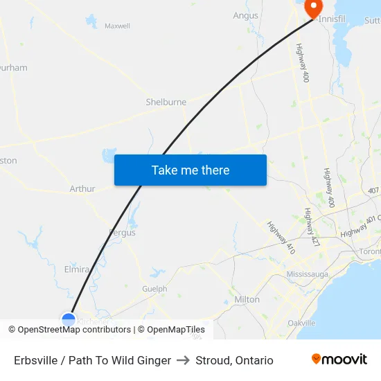 Erbsville / Path To Wild Ginger to Stroud, Ontario map
