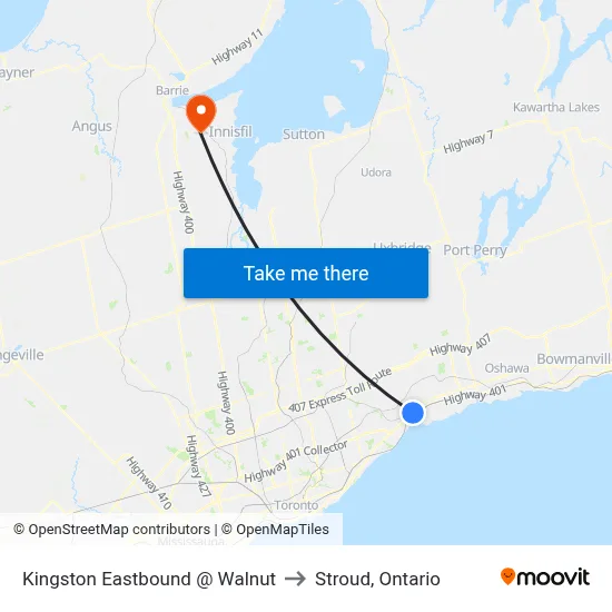 Kingston Eastbound @ Walnut to Stroud, Ontario map