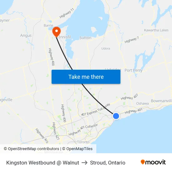 Kingston Westbound @ Walnut to Stroud, Ontario map