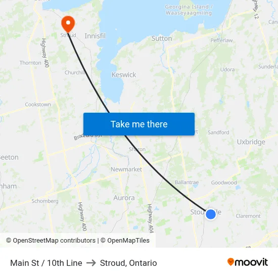 Main St / 10th Line to Stroud, Ontario map