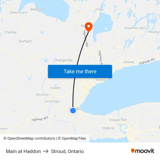 Main at Haddon to Stroud, Ontario map