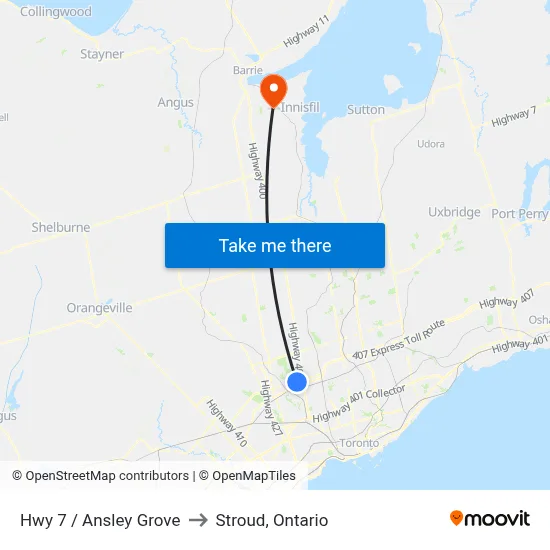 Hwy 7 / Ansley Grove to Stroud, Ontario map