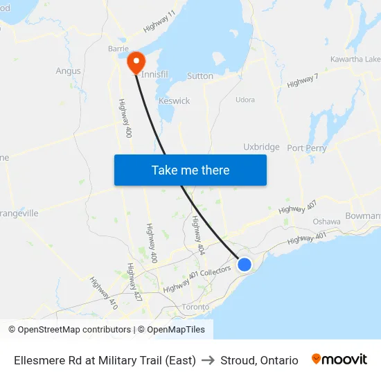 Ellesmere Rd at Military Trail (East) to Stroud, Ontario map