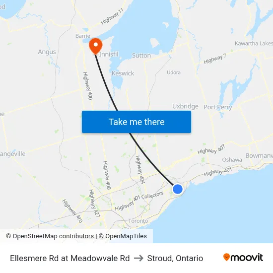 Ellesmere Rd at Meadowvale Rd to Stroud, Ontario map