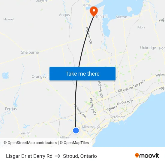 Lisgar Dr at Derry Rd to Stroud, Ontario map