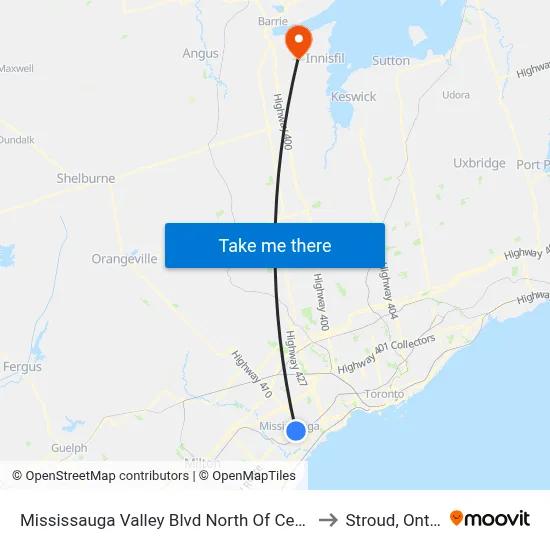 Mississauga Valley Blvd North Of Central Pky to Stroud, Ontario map