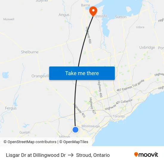 Lisgar Dr at Dillingwood Dr to Stroud, Ontario map