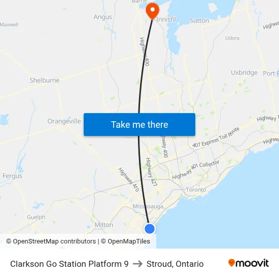 Clarkson Go Station Platform 9 to Stroud, Ontario map