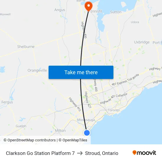 Clarkson Go Station Platform 7 to Stroud, Ontario map