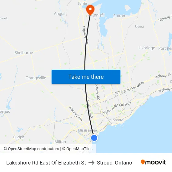 Lakeshore Rd East Of Elizabeth St to Stroud, Ontario map