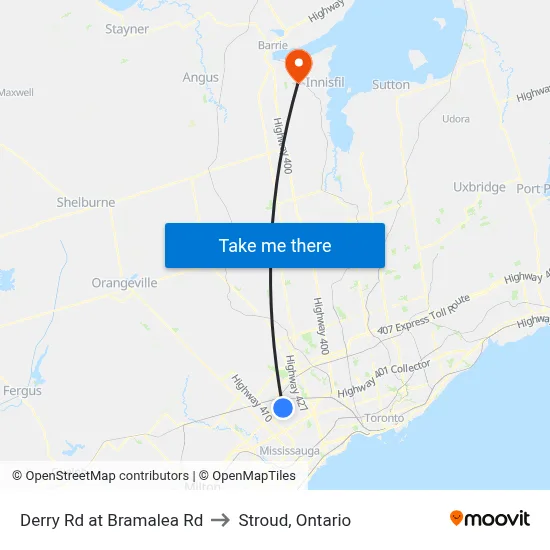 Derry Rd at Bramalea Rd to Stroud, Ontario map