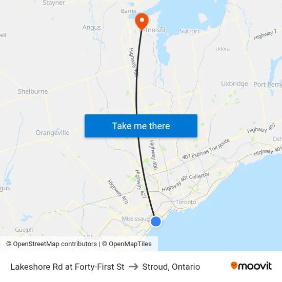 Lakeshore Rd at Forty-First St to Stroud, Ontario map