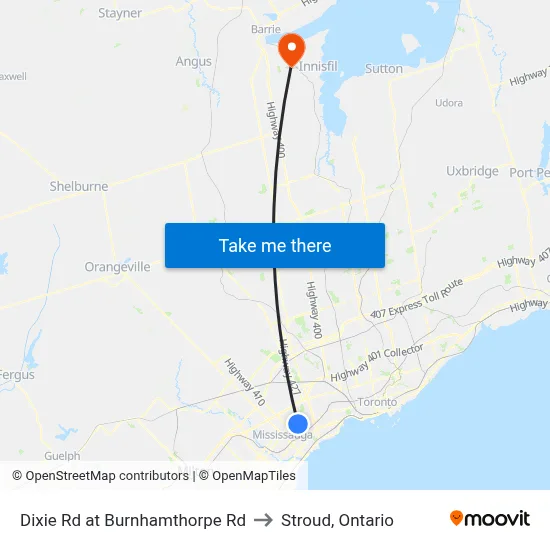Dixie Rd at Burnhamthorpe Rd to Stroud, Ontario map