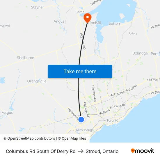 Columbus Rd South Of Derry Rd to Stroud, Ontario map