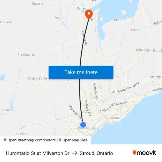 Hurontario St at Milverton Dr to Stroud, Ontario map
