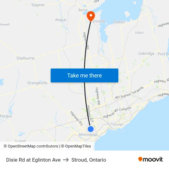 Dixie Rd at Eglinton Ave to Stroud, Ontario map