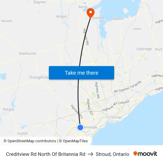 Creditview Rd North Of Britannia Rd to Stroud, Ontario map