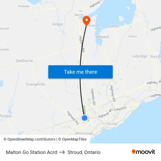 Malton Go Station Acrd to Stroud, Ontario map