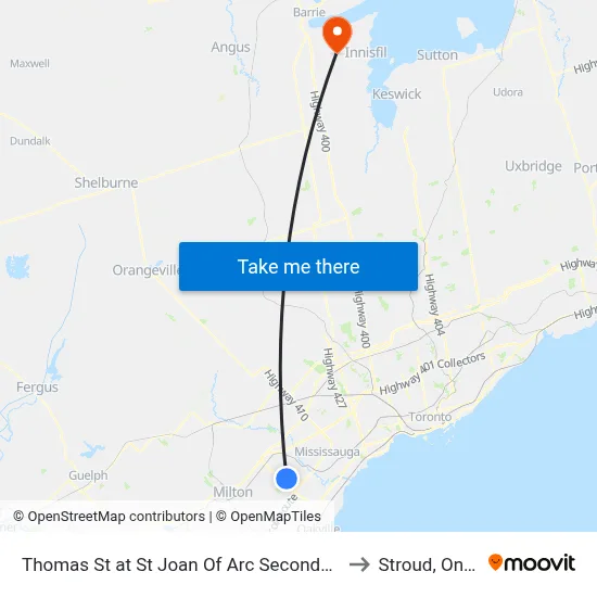 Thomas St at St Joan Of Arc Secondary School to Stroud, Ontario map
