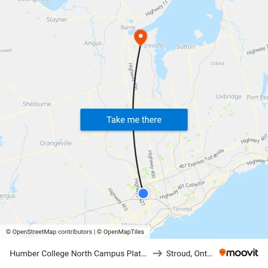 Humber College North Campus Platform 8 to Stroud, Ontario map