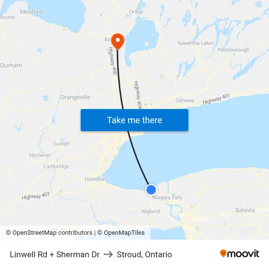 Linwell Rd + Sherman Dr to Stroud, Ontario map