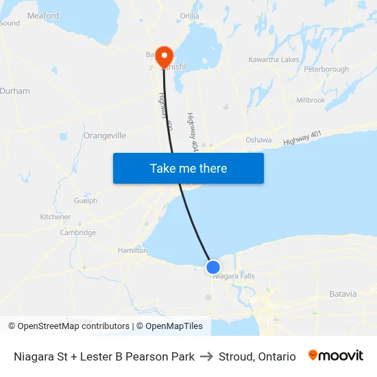 Niagara St + Lester B Pearson Park to Stroud, Ontario map