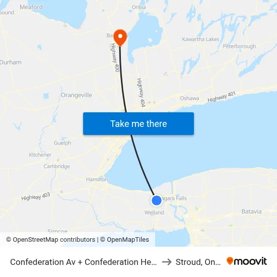 Confederation Av + Confederation Heights Park to Stroud, Ontario map