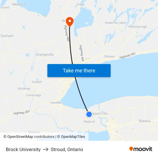 Brock University to Stroud, Ontario map
