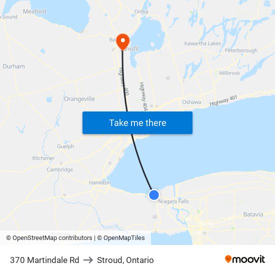 370 Martindale Rd to Stroud, Ontario map