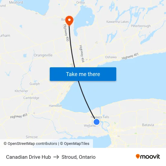 Canadian Drive Hub to Stroud, Ontario map