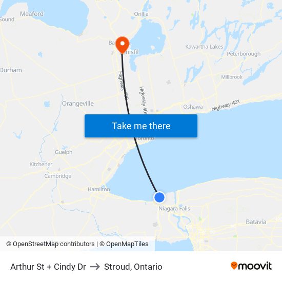 Arthur St + Cindy Dr to Stroud, Ontario map