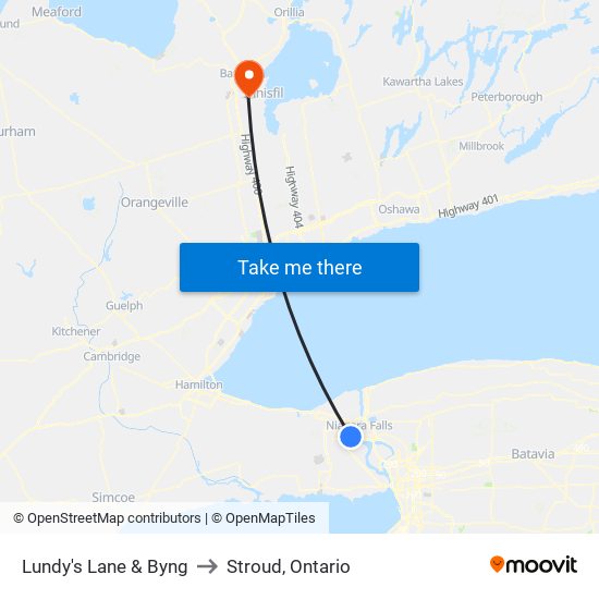 Lundy's Lane & Byng to Stroud, Ontario map