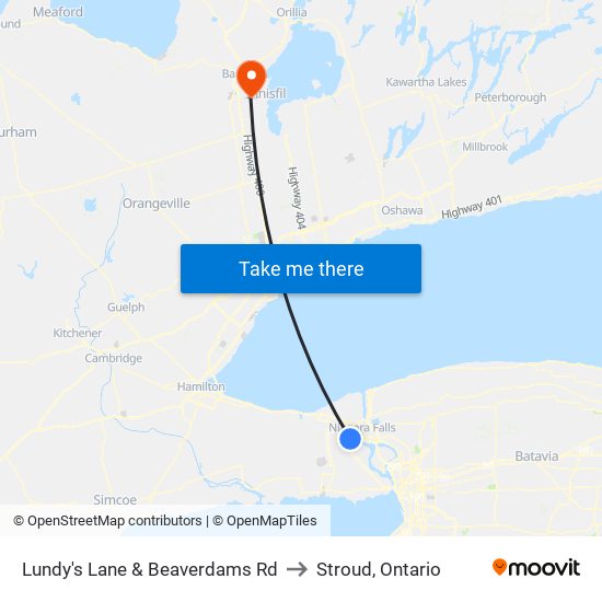 Lundy's Lane & Beaverdams Rd to Stroud, Ontario map