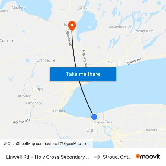 Linwell Rd + Holy Cross Secondary School to Stroud, Ontario map