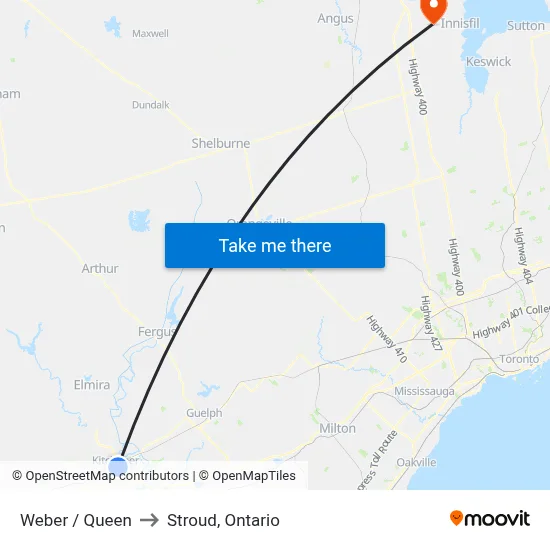 Weber / Queen to Stroud, Ontario map