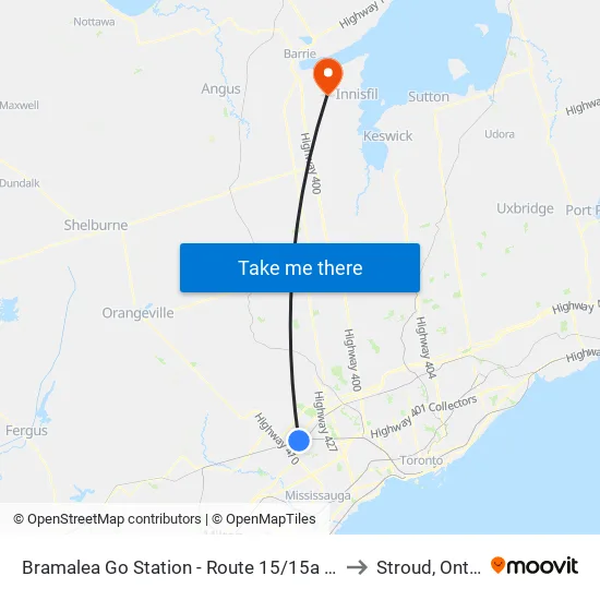 Bramalea Go Station - Route 15/15a Nb Stop to Stroud, Ontario map