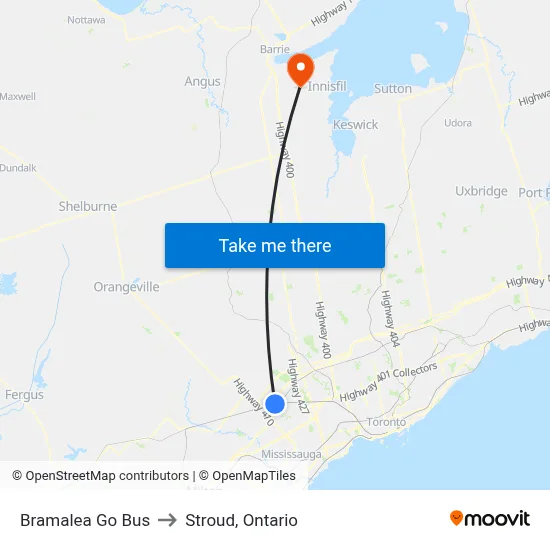 Bramalea Go Bus to Stroud, Ontario map