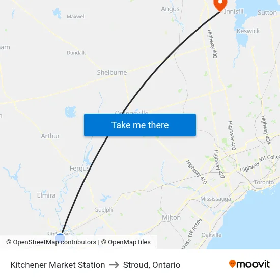 Kitchener Market Station to Stroud, Ontario map