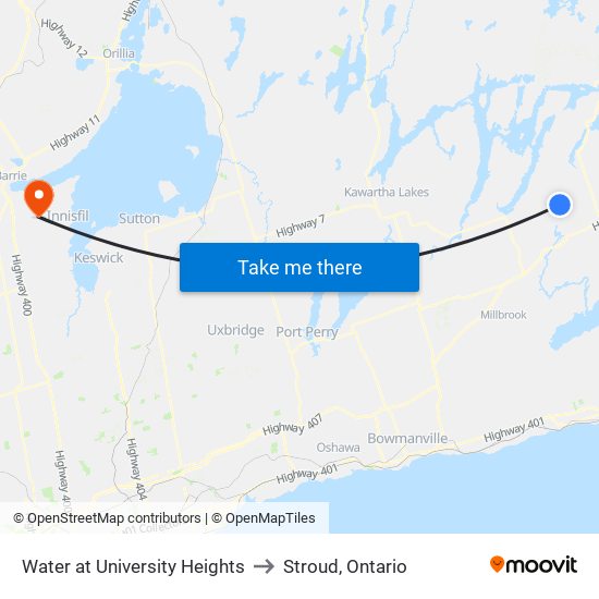 Water at University Heights to Stroud, Ontario map