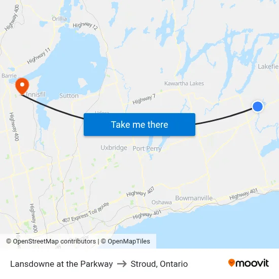 Lansdowne at the Parkway to Stroud, Ontario map